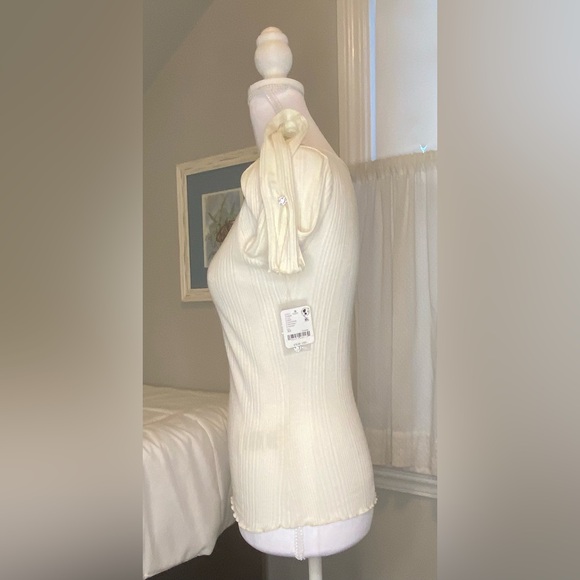 NWT Free People Amiri Knit Top Tofu Ivory Rhinestone Buttons XS - Picture 13 of 15